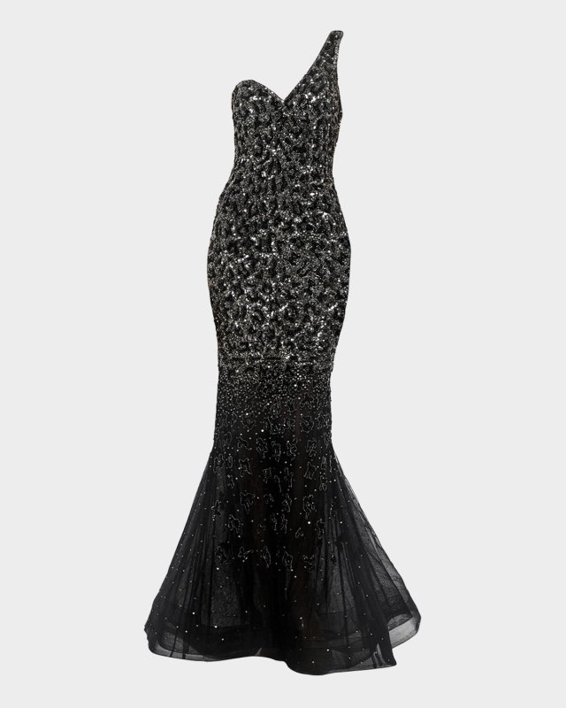 Zsa Zsa Degrade Sequined One-Shoulder Mermaid Gown